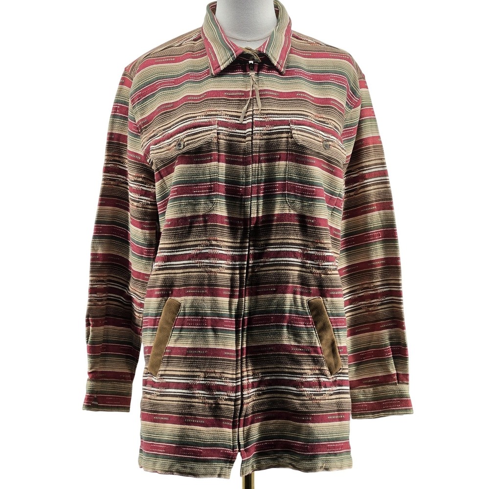 Tasha Cooper Collection Jacket Womens L Red Cotton‎ Twill Southwestern Full Zip